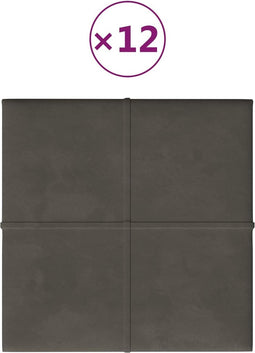 vidaXL - Wandpanelen - 12 - st - 1,08 - m² - 30x30 - cm - fluweel - donkergrijs
