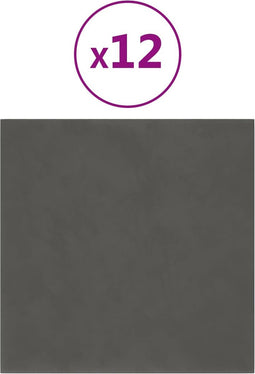 vidaXL - Wandpanelen - 12 - st - 1,08 - m² - 30x30 - cm - fluweel - donkergrijs
