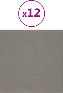 vidaXL - Wandpanelen - 12 - st - 1,08 - m² - 30x30 - cm - fluweel - lichtgrijs