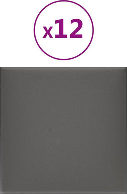 vidaXL - Wandpanelen - 12 - st - 1,08 - m² - 30x30 - cm - kunstleer - grijs