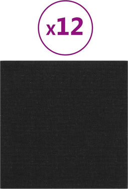 vidaXL - Wandpanelen - 12 - st - 1,08 - m² - 30x30 - cm - stof - zwart