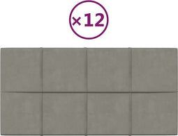 vidaXL - Wandpanelen - 12 - st - 2,16 - m² - 60x30 - cm - fluweel - lichtgrijs