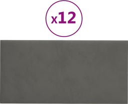vidaXL - Wandpanelen - 12 - st - 2,16 - m² - 60x30 - cm - fluweel - donkergrijs