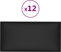 vidaXL - Wandpanelen - 12 - st - 2,16 - m² - 60x30 - cm - kunstleer - zwart