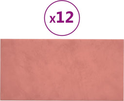 vidaXL - Wandpanelen - 12 - st - 2,16 - m² - 60x30 - cm - fluweel - roze