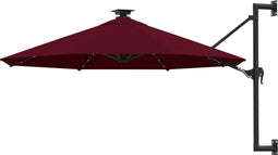vidaXL - Wandparasol - met - LED's - 300 - cm - bordeauxrood