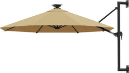 vidaXL - Wandparasol - met - LED's - 300 - cm - taupe