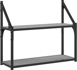 vidaXL - Wandrek - 2-laags - 60x21x51 - cm - bewerkt - hout - grijs - sonoma
