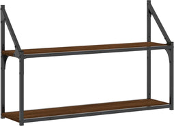 vidaXL - Wandrek - 2-laags - 80x21x51 - cm - bewerkt - hout - bruin - eikenkleur