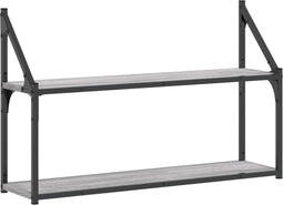 vidaXL - Wandrek - 2-laags - 80x21x51 - cm - bewerkt - hout - grijs - sonoma - eiken