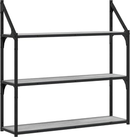 vidaXL - Wandrek - 3-laags - 80x21x78,5 - cm - bewerkt - hout - grijs - sonoma