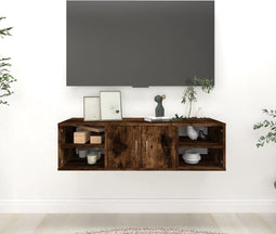 vidaXL - Wandschap - 102x30x29 - cm - bewerkt - hout - gerookt - eikenkleurig