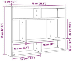 vidaXL - Wandschap - 75x16x55 - cm - bewerkt - hout - zwart - eikenkleur