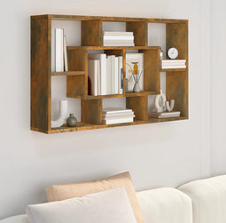 vidaXL - Wandschap - 85x16x52,5 - cm - bewerkt - hout - gerookt - eikenkleurig