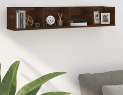 vidaXL - Wandschap - CD - 100x18x18 - cm - bewerkt - hout - bruin - eikenkleur