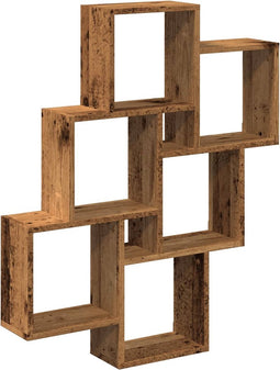 vidaXL - Wandschap - kubus - 78x15x93 - cm - bewerkt - hout - oud - houtkleurig