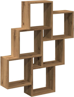 vidaXL - Wandschap - kubus - 78x15x93 - cm - bewerkt - hout - artisanaal - eikenkleur