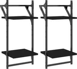 vidaXL - Wandschappen - 2-laags - met - stangen - 2 - st - 30x25x65 - cm - zwart