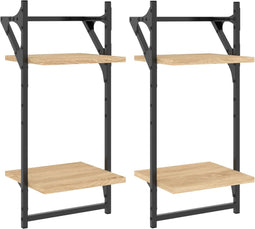 vidaXL - Wandschappen - 2-laags - met - stangen - 2 - st - 30x25x65 - cm - sonoma - eiken