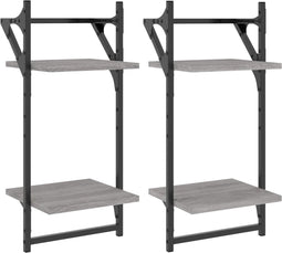 vidaXL - Wandschappen - 2-laags - met - stangen - 2 - st - 30x25x65 - cm - grijs - sonoma