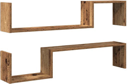 vidaXL - Wandschappen - 2 - st - 100x15x20 - cm - bewerkt - hout - oud - houtkleurig