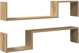 vidaXL - Wandschappen - 2 - st - 100x15x20 - cm - bewerkt - hout - artisanaal - eiken