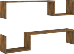 vidaXL - Wandschappen - 2 - st - 100x15x20 - cm - bewerkt - hout - gerookt - eikenkleur