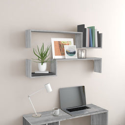 vidaXL - Wandschappen - 2 - st - 100x15x20 - cm - bewerkt - hout - grijs - sonoma - eiken