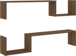vidaXL - Wandschappen - 2 - st - 100x15x20 - cm - bewerkt - hout - bruin - eikenkleur