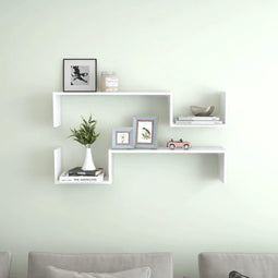 vidaXL - Wandschappen - 2 - st - 100x15x20 - cm - bewerkt - hout - wit