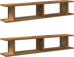 vidaXL - Wandschappen - 2 - st - 105x18x20 - cm - bewerkt - hout - oud - houtkleurig