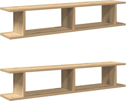 vidaXL - Wandschappen - 2 - st - 105x18x20 - cm - bewerkt - hout - artisanaal - eiken