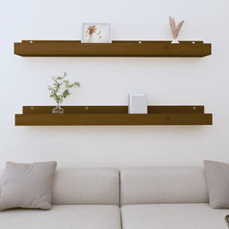 vidaXL - Wandschappen - 2 - st - 110x12x9 - cm - massief - grenenhout - honingbruin