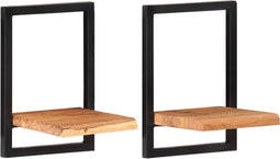 vidaXL - Wandschappen - 2 - st - 25x25x35 - cm - massief - acaciahout - en - staal