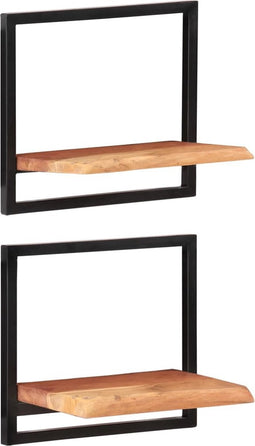 vidaXL - Wandschappen - 2 - st - 40x24x35 - cm - massief - acaciahout - en - staal
