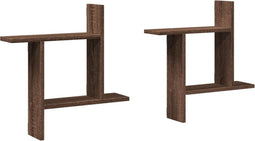 vidaXL - Wandschappen - 2 - st - 50x12x50 - cm - bewerkt - hout - bruin - eikenkleurig