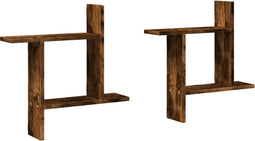 vidaXL - Wandschappen - 2 - st - 50x12x50 - cm - bewerkt - hout - gerookt - eikenkleurig