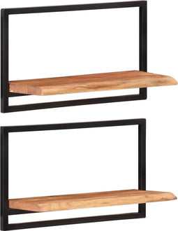 vidaXL - Wandschappen - 2 - st - 60x25x35 - cm - massief - acaciahout - en - staal