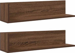 vidaXL - Wandschappen - 2 - st - 75x16,5x16,5 - cm - bewerkt - hout - bruin - eikenkleur
