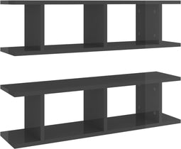 vidaXL - Wandschappen - 2 - st - 75x18x20 - cm - bewerkt - hout - hoogglans - grijs