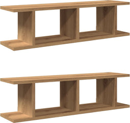 vidaXL - Wandschappen - 2 - st - 75x18x20cm - bewerkt - hout - artisanaal - eikenkleur