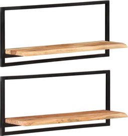 vidaXL - Wandschappen - 2 - st - 80x25x35 - cm - massief - acaciahout - en - staal