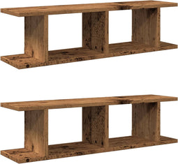 vidaXL - Wandschappen - 2 - st - 90x18x20 - cm - bewerkt - hout - oud - houtkleurig