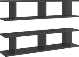 vidaXL - Wandschappen - 2 - st - 90x18x20 - cm - spaanplaat - hoogglans - grijs