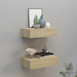 vidaXL - Wandschappen - 2 - st - met - lade - 40x23,5x10 - cm - MDF - eikenkleurig
