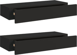 vidaXL - Wandschappen - 2 - st - met - lade - 60x23,5x10 - cm - MDF - zwart