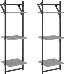 vidaXL - Wandschappen - 3-laags - met - stangen - 2 - st - 30x25x100 - cm - grijs - sonoma