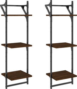 vidaXL - Wandschappen - 3-laags - met - stangen - 2 - st - 30x25x100 - cm - bruineiken