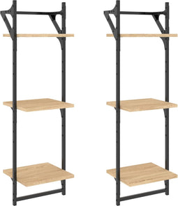 vidaXL - Wandschappen - 3-laags - met - stangen - 2 - st - 30x25x100 - cm - sonoma - eiken