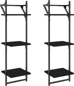 vidaXL - Wandschappen - 3-laags - met - stangen - 2 - st - 30x25x100 - cm - zwart